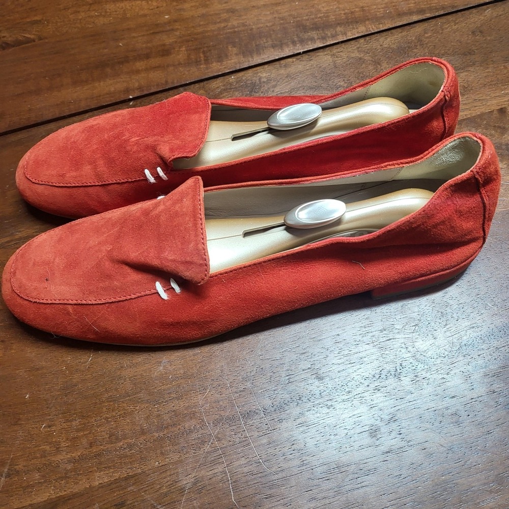 Kiton Loafer Shoes Women Size 8 Red Suede Slip On Dress Handmade‎ Leather Sole - Picture 2 of 7
